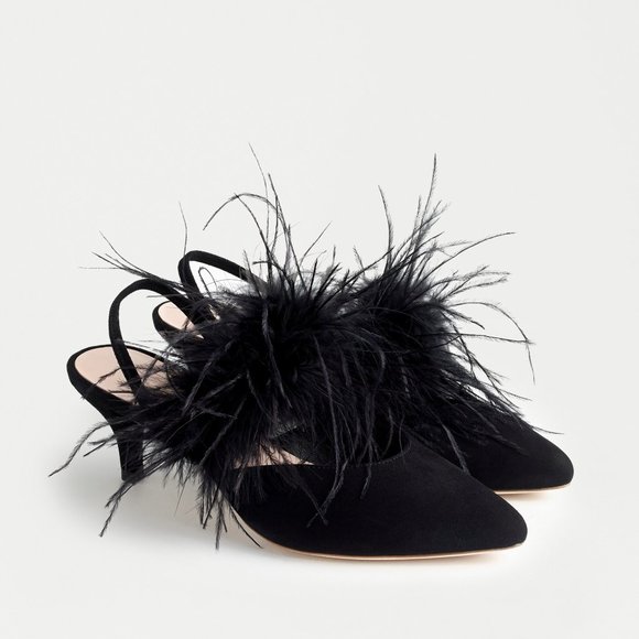 Loeffler Randall Shoes - Loeffler Randall Juno slingback feather black suede kitten heel pump mules